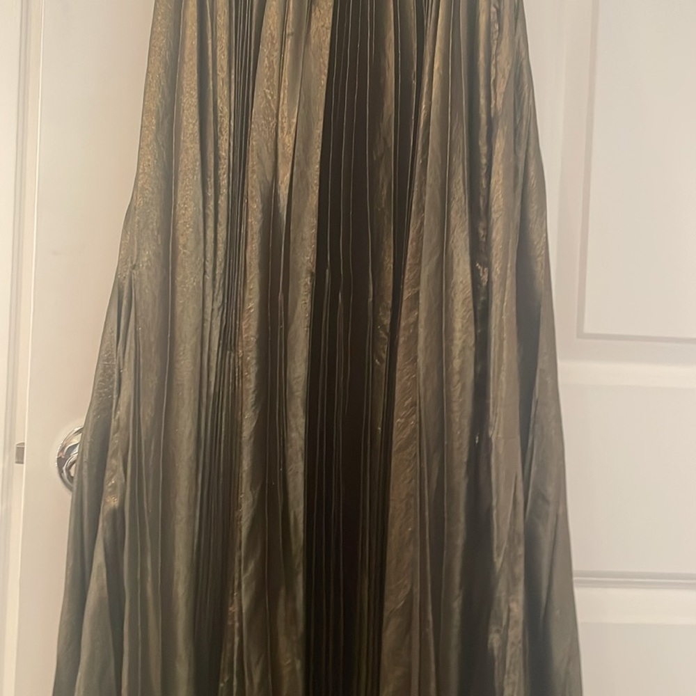 ALC Gold black Pleated Maxi Skirt Olivia Square Neck Gown Dress stretch medium - Picture 9 of 15